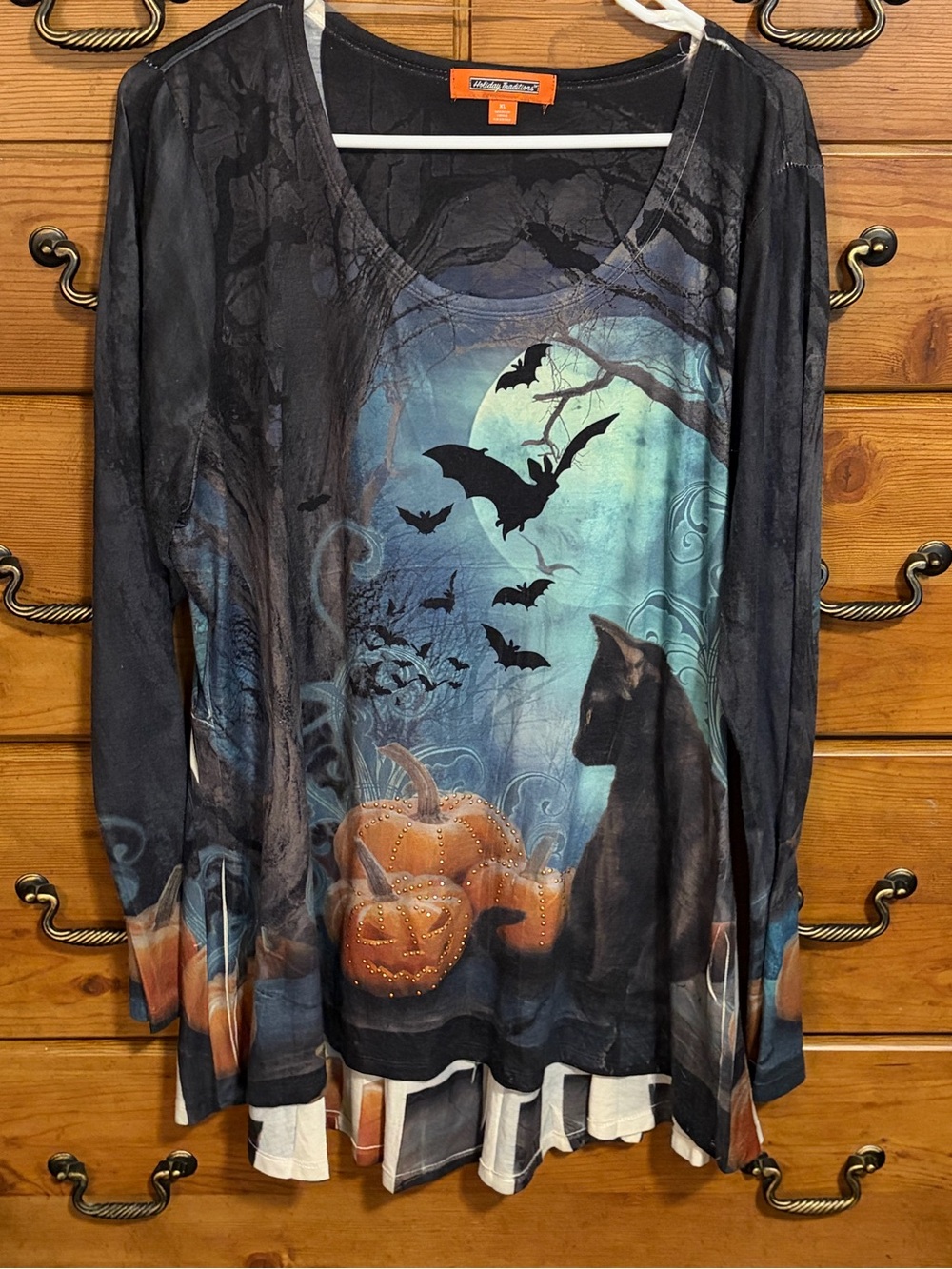 Holiday Traditions Black Halloween Graphic Layered-Look Long Sleeve Top